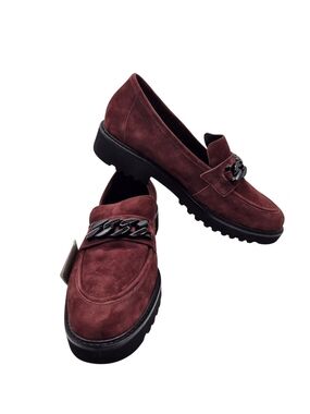 Mephisto Women's Burgundy Suede Chain-Trim Loafers Size 9